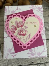 Miss You Card Set of 4, Stampin' Up Art Gallery, Scallop Pink Heart