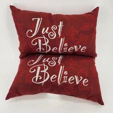 2 Vintage Just Believe Christmas Pillows 12X18 Red Lumbar Decorative Throw