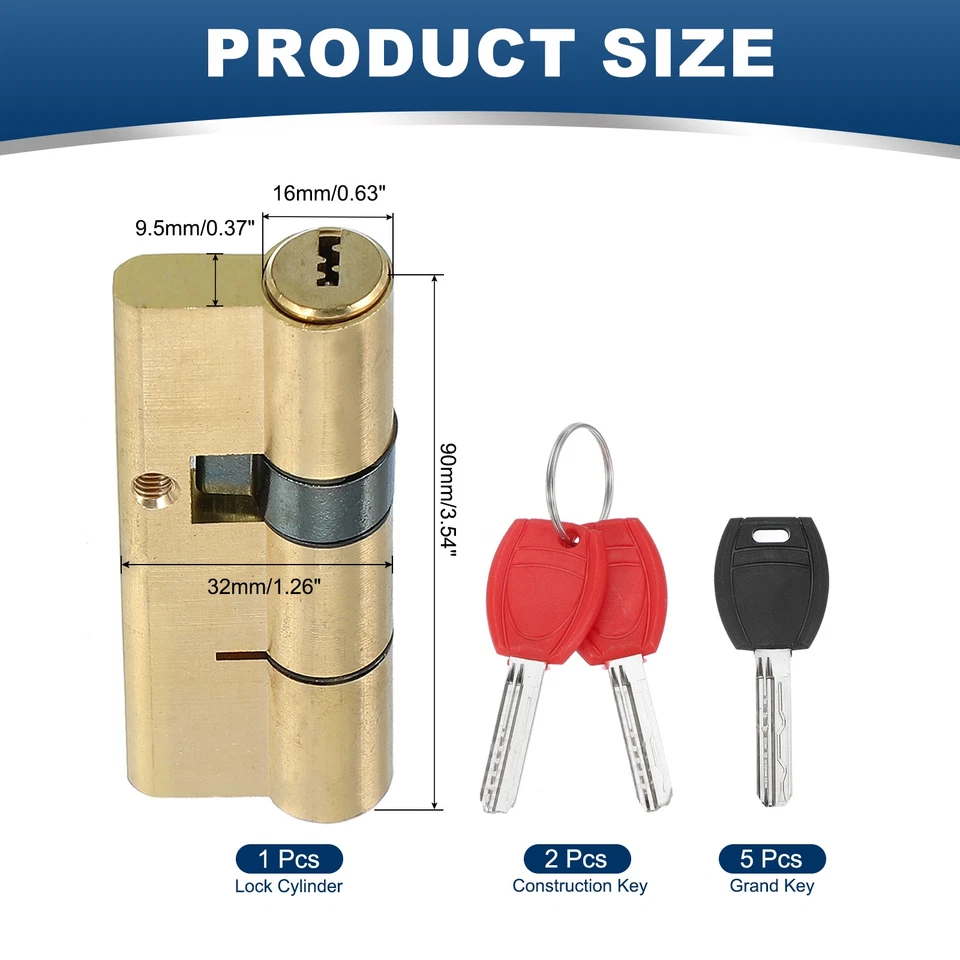 90mm(27.5/10/52.5) European Double Lock Cylinder Door Cylinder Lock with 7 Key Foto 2 de 4
