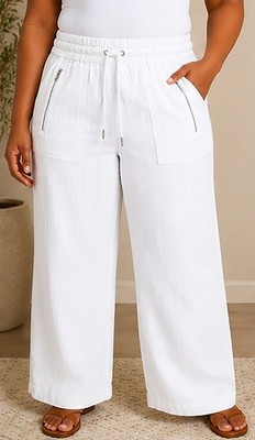 NWT $79 Athleta 24 Plus Size Calla Lilly White Cabo Linen Wide Leg Pants #447244
