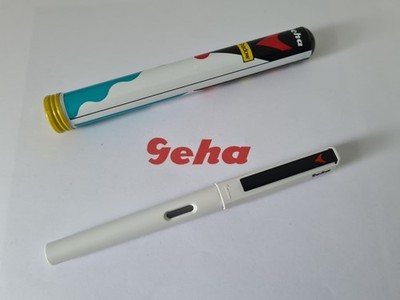 GEHA Shadow 709 ''M'' Apollo White Fountain Pen School Fountain Pen in Metal Tube 1986-1990