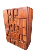 Vintage Lane Staccato Brutalist Dresser Mid Century Walnut 5 Drawer