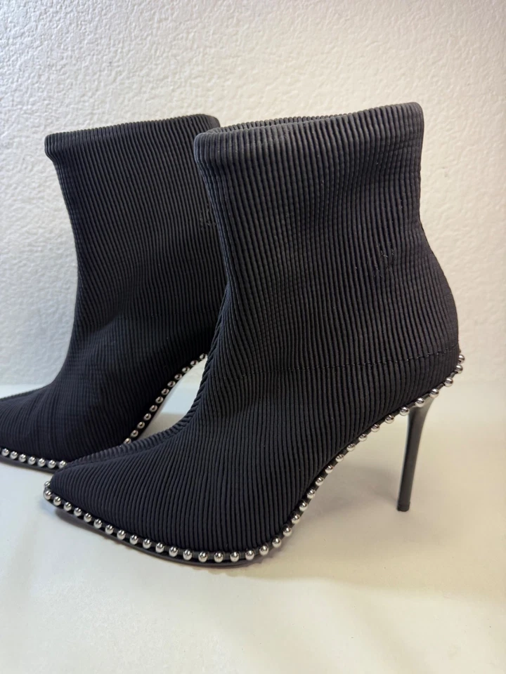 Alexander Wang Black Eri Stretch Plisse Boots Size 10 or 41 eu Retail 850 - Image 3 of 4
