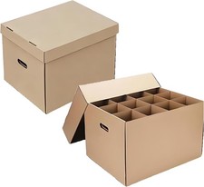 2 Pcs Wine Glass  Dish Moving Boxes with Handles  Lids Glass Packing Kit 