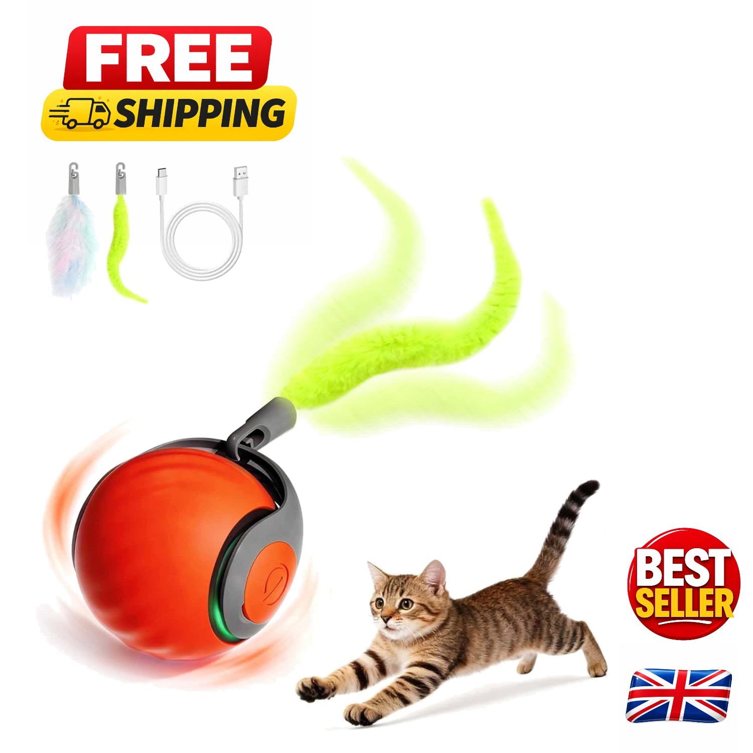 Motion Activated Cat Ball - Smart Interactive Toy with Feather Tail for Kittens