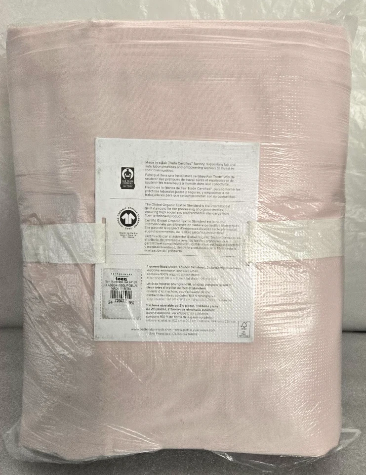 Juego de 4 sábanas orgánicas clásicas Pottery Barn Teen rubor en polvo Queen Foto 2 de 2
