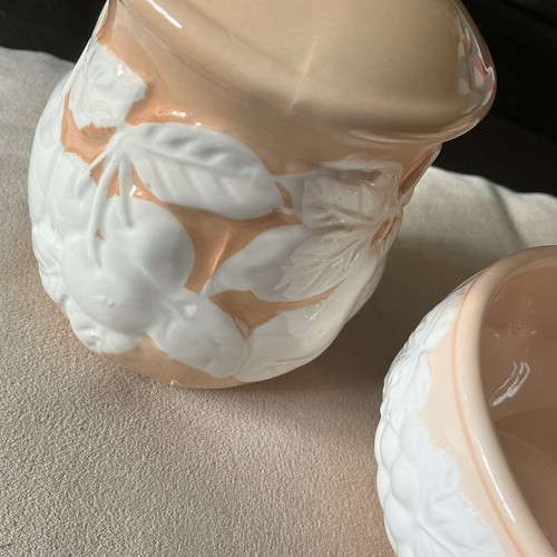 Cameo By Shafford Peach & White Salt Pepper Bowl Set 1986 Pears Grapes - Picture 2 of 8
