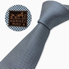 HERMES silk tie geometric pattern micro pattern blue