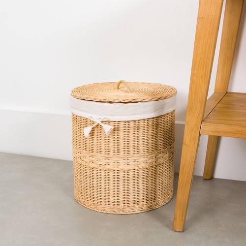 Aufbewahrungskorb mit Deckel Bad Körbe geflochten Aufbewahrung Box rund Rattan W - Bild 1 von 1