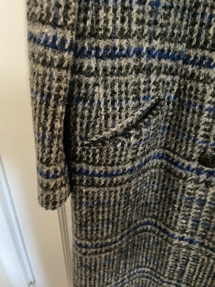 Abrigo JG Hook Vintage Para Mujer Gris Azul Cuadros 100% Lana Cuello Largo Foto 2 de 4