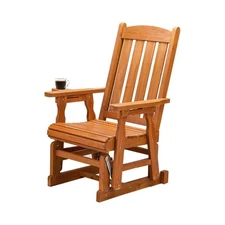 VINGLI Outdoor Glider Chair Wood Patio Glider with Cup Holder, Porch Glider w...