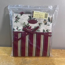 Longaberger Holiday Gift Bag Vtg Holiday Stripe Botanical Fabric Tote 23540 NEW