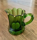 Vintage Vibrant Green Glass Creamer w/ Gold Trim EAPG Mini Pitcher — photo 2