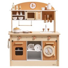 Robud Kids Wooden Kitchen Play Set Pretend Playset Toy with Play Cooker for Kids