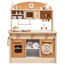 Robud Kids Wooden Kitchen Play Set Pretend Playset Toy with Play Cooker for Kids