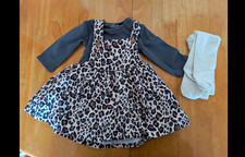 NEXT Baby Girls Up To 1M Leopard Pinafore Dress Set: Ribbed Bodysuit & Tights