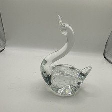 Art Glass Swan Clear Glass Figurine Paperweight Hand Blown Bullicante