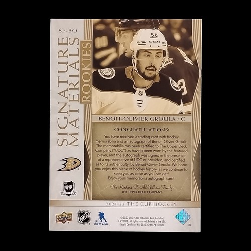 2021-22 The Cup Hockey Signature Materials 70/99 Benoit-Olivier Groulx - Picture 2 of 2