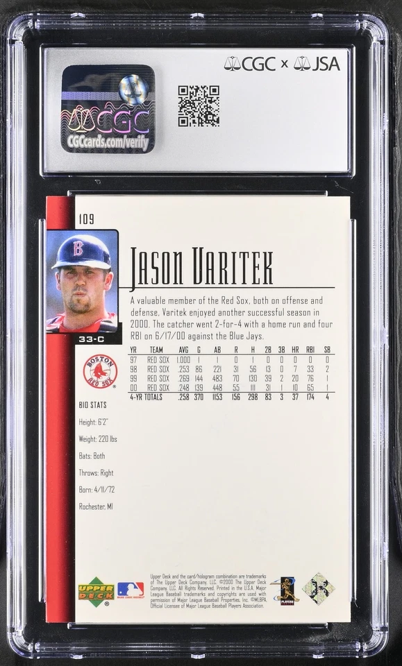 2001 Upper Deck Jason Varitek #109 CGC Authentic - Image 2 of 2