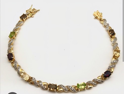 Goldtone 925 Ross Simons Multi Simulated Gem Infinity Bracelet 8" Long - Picture 2 of 14