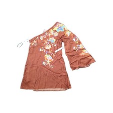 Farm Rio x Anthropologie Satin Floral One Shoulder Mini Dress Rust Large