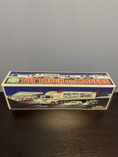 1997 Hess Dual Car Transport Truck with 2 Stock Racing Cars - New in box!