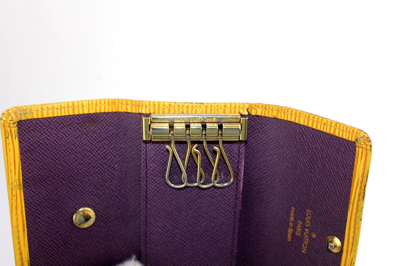 Auth Louis Vuitton UNISEX Yellow Epi Leather Bag Key Wallet Holder Chain-$800