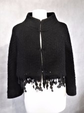Pure Wool Boucle Scanlan & Theodore Cropped Black Trimmed Jacket Gb 8 10