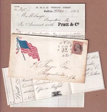 MAY 14 1861 BUFFALO NY Patriotic Cover w/ #26 & original invoice & bank check