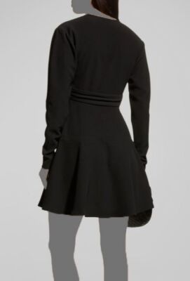 $495 A.L.C. Women's Black Lex V-Neck Long-Sleeve A-Line Mini Dress Size 10