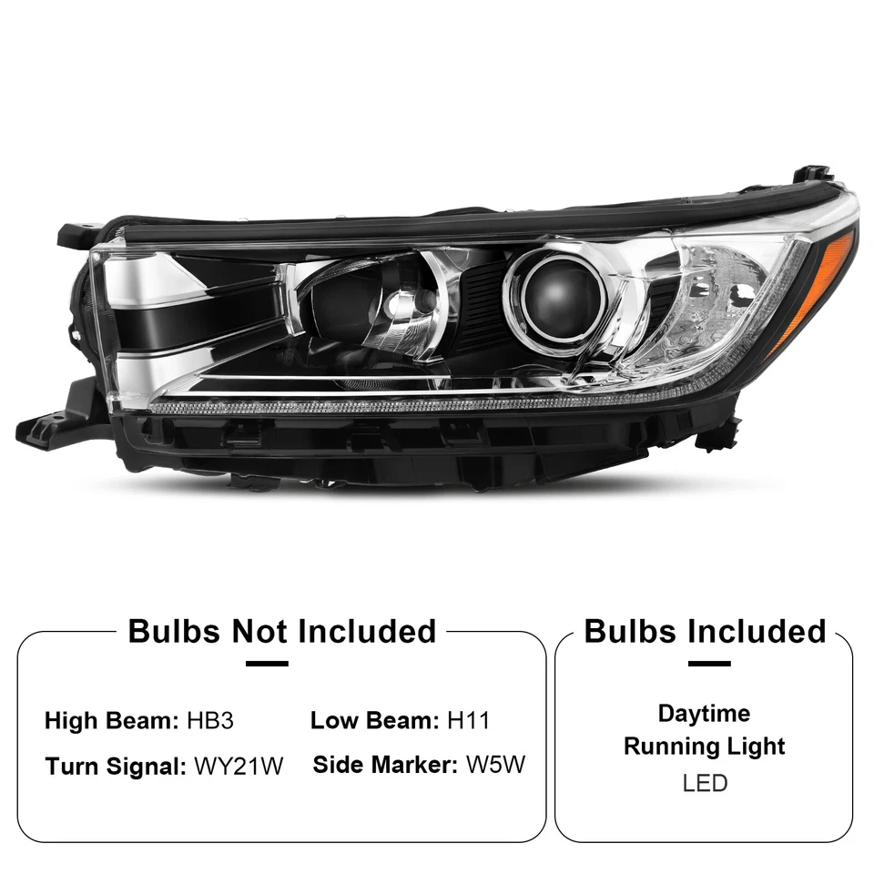 LED DRL Headlight For 2017 2018 2019 Toyota Highlander Black Driver Left Side Foto 4 de 4