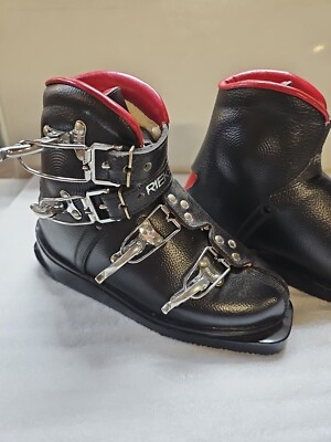 Vintage 1960's Rieker Ski Boots Black Leather Metal Buckle Germany