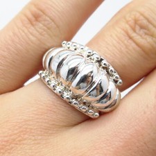 925 Sterling Silver Ribbed Beaded Ring Size 7.25