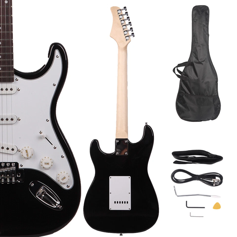 Glarry Black School Music Electric Guitar Set w/ Gig Bag Strap Cord for Beginner