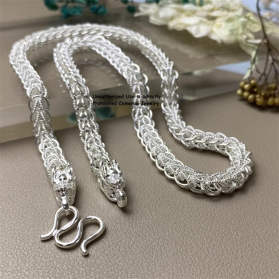 Pure S999 Fine Silver 999 Chain Men's Dragon Wheat Link Necklace