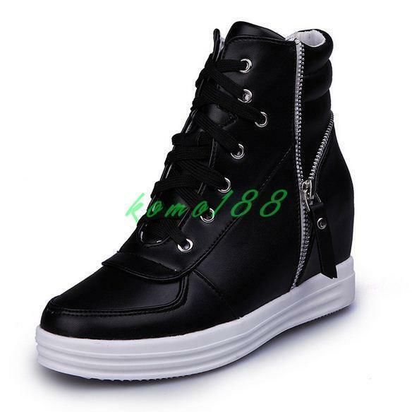 Womens Lace Up Zip Hidden Wedge heel Sneakers Tennis Shoes ankle Boots