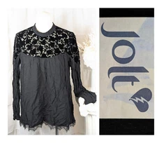 Jolt Black Burnout Velvet Long Sleeve Rayon Blouse Size M