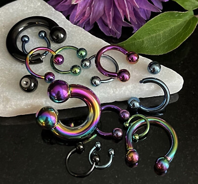 PAIR Titanium Anodized Circular Barbells Horseshoe Septum, Eyebrow, Nipple Rings