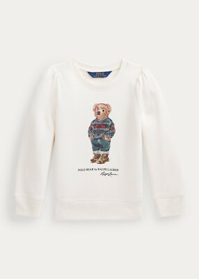 $65 Polo Ralph Lauren Girls White Polo Bear Fleece Sweatshirt 6 X