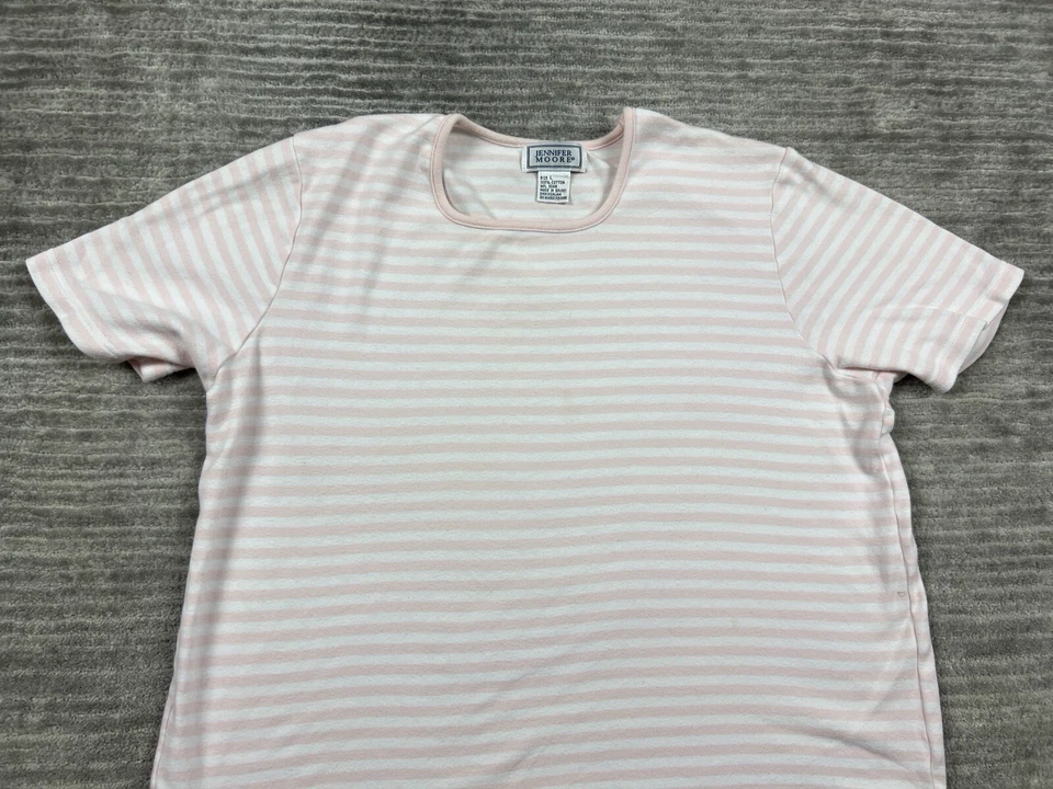 Топ женский Jennifer Moore большой розовый белый в полоску хлопок короткий рукав - Изображение 2 из 4