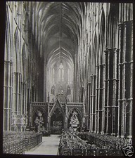 Glass Magic Lantern Slide WESTMINSTER ABBEY NAVE . LONDON C1910 ENGLAND UK