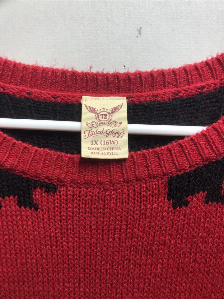 Suéter Faded Glory Mujer XL Suéter Rojo y Negro Pullover Manga Larga Foto 3 de 4