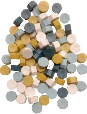 Subdued Sealing Wax Beads Color Mix (teals, white, gold) approx 250 beads (3 oz)