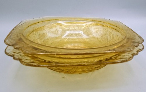 Vtg Set/2 1930's Federal Glass Madrid Pattern Depression Glass Yellow 7" Bowls - Picture 3 of 7