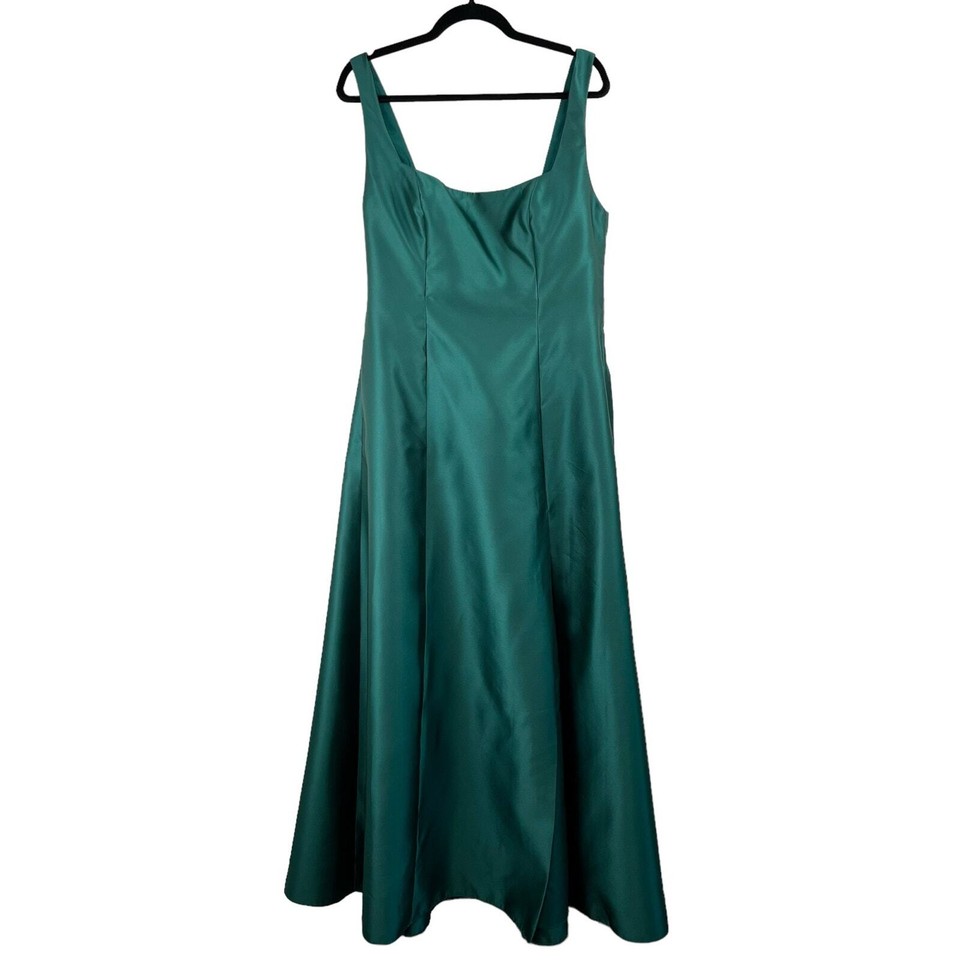 Alfred Sung Hunter Green Satin Twill Sleeveless Square Neck ALine Gown