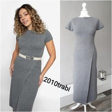 ZARA GREY WOOL BLEND KNIT MIDI DRESS WITH FRONT SLIT SIZE M UK 10