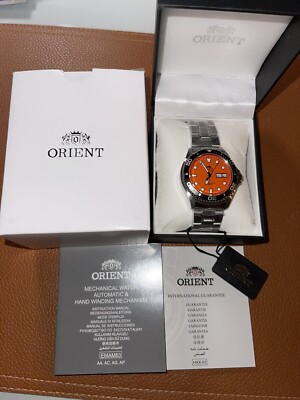 Orient Ray Raven II 41.5mm Orange Sapphire Crystal Case with Stainless Steel...
