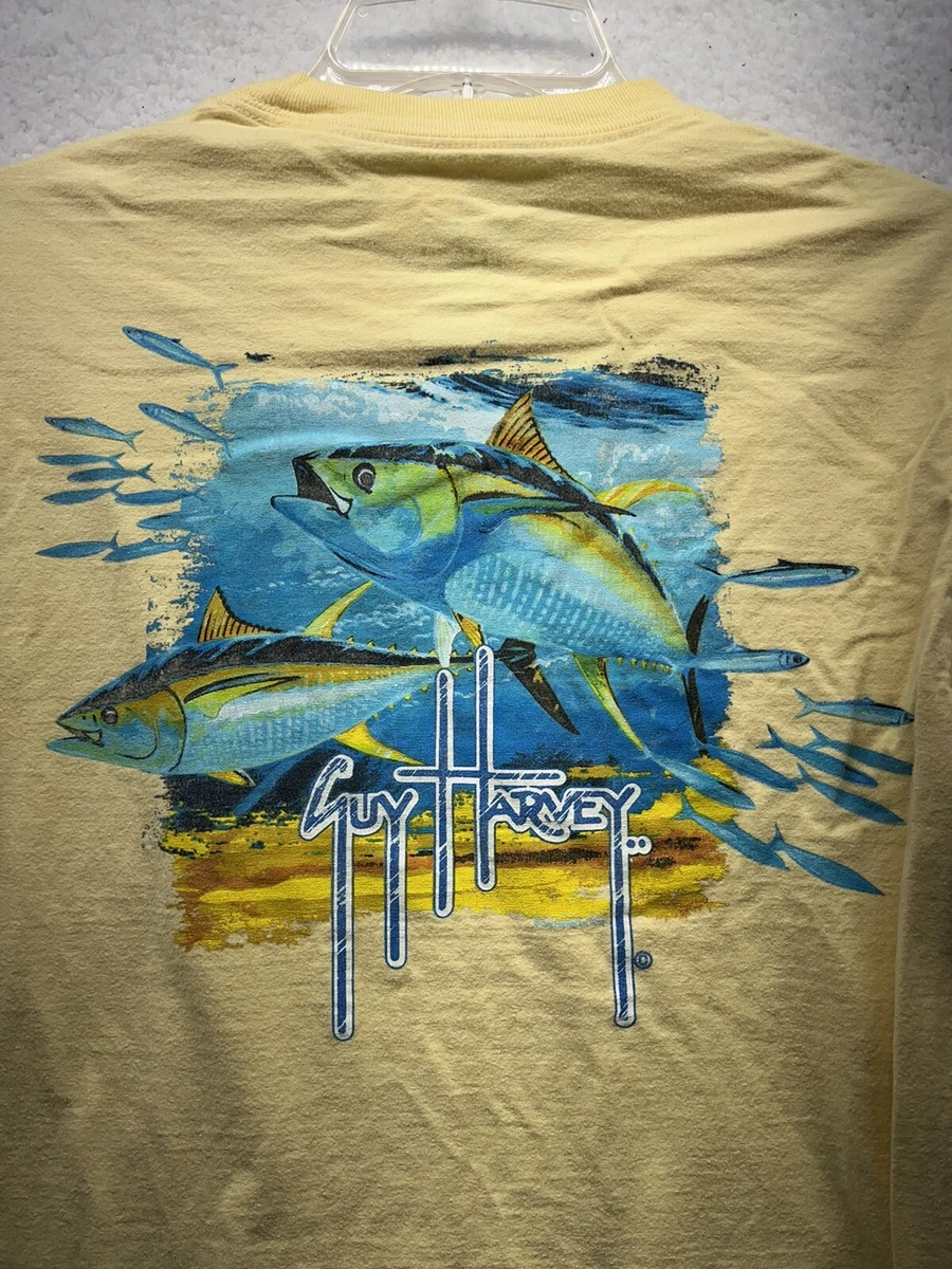 Guy Harvey Shirt Mens S Small Yellow Fish Long Sleeve Pocket Tee Bluewater