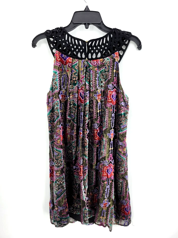 Vestido Moulinette Soeurs para mujer XS línea abstracta terciopelo negro crochet escote Foto 2 de 4