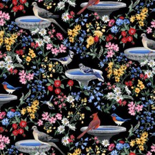 Blank Quilting 9008-99 Birds Of A Feather Bird Baths Black Fabric By Yard